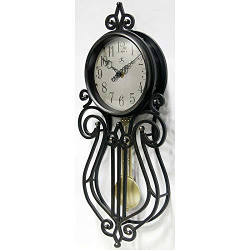 Infinity Instruments 20068AG-4420 Rustic Farmhouse Decorative 20 x 9 Inch Quartz Battery Powered Pendulum Wall Clock, Antique Black