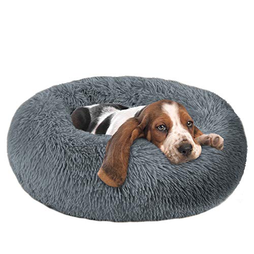 OQQ Cuddler Dog Bed | Soft Faux Fur Surface Material | Donut Pillow Bed, Machine Washable | Non-Slip Bottom | Delicate Edge