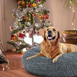 OQQ Cuddler Dog Bed | Soft Faux Fur Surface Material | Donut Pillow Bed, Machine Washable | Non-Slip Bottom | Delicate Edge