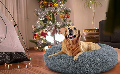 OQQ Cuddler Dog Bed | Soft Faux Fur Surface Material | Donut Pillow Bed, Machine Washable | Non-Slip Bottom | Delicate Edge
