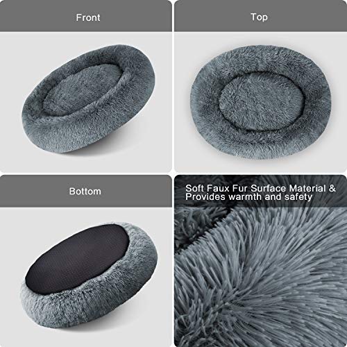 OQQ Cuddler Dog Bed | Soft Faux Fur Surface Material | Donut Pillow Bed, Machine Washable | Non-Slip Bottom | Delicate Edge