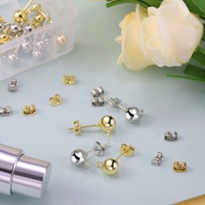 180 Pieces Ball Post Earring Stud with 200 Pieces Butterfly Ear Back Earrings with Loop for DIY Jewelry Making Findings, 4 mm 5 mm 6 mm (Silver, Gold)