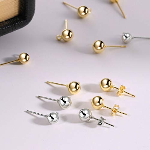 180 Pieces Ball Post Earring Stud with 200 Pieces Butterfly Ear Back Earrings with Loop for DIY Jewelry Making Findings, 4 mm 5 mm 6 mm (Silver, Gold)
