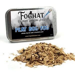 peat bog fog - foghat culinary smoking fuel | infuse wine, whiskey, cheese, meats, bbq, salt | luxury wood smoking chips for portable smoker, smoking gun, glass cloche or foghat cocktail smoker