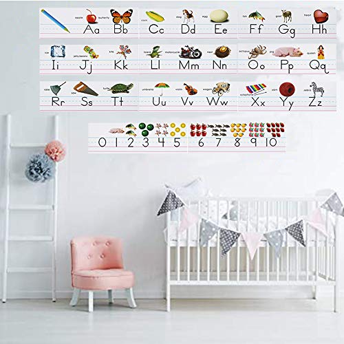 AUONY Alphabet Bulletin Board Set, Alphabet Banner Number Banner Alphabet Wall Classroom Decorations Bulletin Board Border for Playroom Bedroom Nursery Room Decorations, 11 Sheets