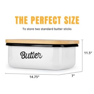 Granrosi Ceramic Butter Dish with Lid for Countertop, Butter Keeper, Butter Holder, Butter Container for Fridge, Butter Dishes, Covered Butter Dish - Farmhouse Butter Dish with Wooden Lid - White