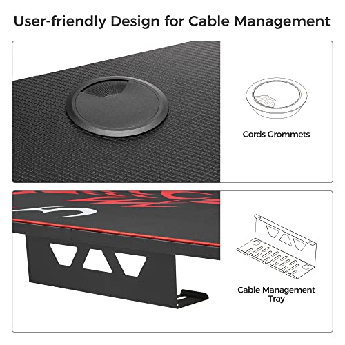 It's_Organized Gaming Desk, 60 Inch Z Shaped Carbon Fiber Surface Desktop PC Computer Gaming Table Gamer Workstation with Free Mouse Pad Cup Holder Headphone Hook Handle Rack, Black