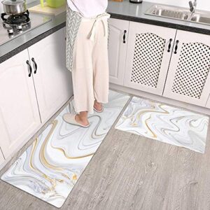 colorful star 2 pieces waterproof cushioned kitchen rugs set pvc leather runner non-slip anti fatigue kitchen floor mats comfort floor mat for kitchen laundry decor 17"x29"+17"x47" white gold marble…