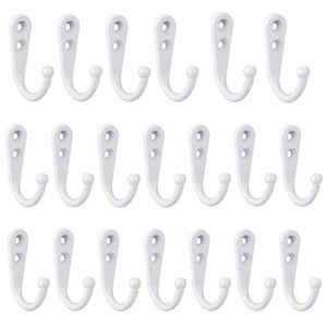 qmseller 20 pieces wall mounted hook robe hooks single coat hanger and 40 pieces screws (white)