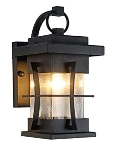 delicavy outdoor wall lanterns small ip65 waterproof outdoor wall sconce black metal with clear seeded glass exterior light fixtures outside wall mount for garage driveway patio porch lighting, black