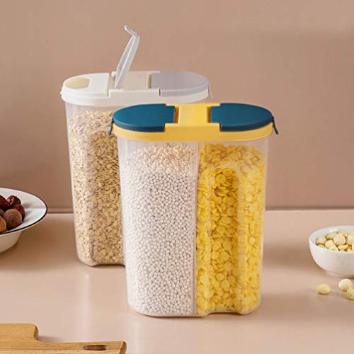 Cabilock Airtight Food Storage Containers Cereal Dispenser Container 2 Compartments Kitchen Food Storage Containers For Cereal Chips Nuts Pasta Rice Snacks Storaging (Blue)