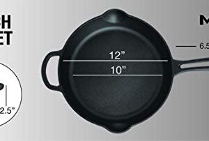 Mirro MIR-19053 12" Pre-Seasoned Ready to Use Round Cast Iron Skillet with Helper Handle, Black