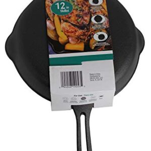 Mirro MIR-19053 12" Pre-Seasoned Ready to Use Round Cast Iron Skillet with Helper Handle, Black