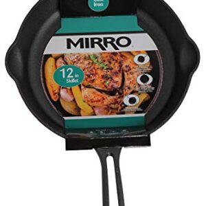 Mirro MIR-19053 12" Pre-Seasoned Ready to Use Round Cast Iron Skillet with Helper Handle, Black