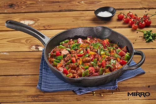 Mirro MIR-19053 12" Pre-Seasoned Ready to Use Round Cast Iron Skillet with Helper Handle, Black