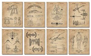 star vessels gifts - set of 8 wall art prints (8x10) for men boys women bathroom bedroom room decor movie sci fi wars comic-con man cave garage retro reinterpreted studio student decorations