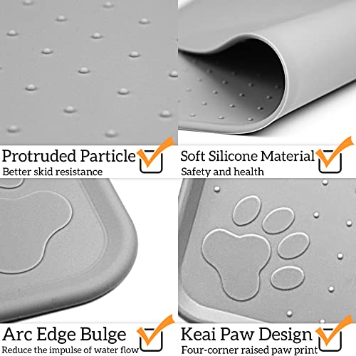 Ptlom Pet Placemat for Dog and Cat, Waterproof Non-Slip Bowl Mat Prevent Food and Water Overflow, Puppy Dish Feeding Mats Suitable for Medium and Small Pet, Silicone (13" *13", Grey)