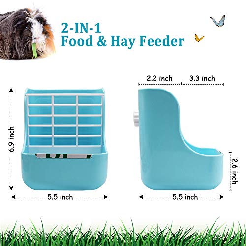 LLSPET 3-in-1 Guinea Pig Hay Feeder Water Bottle Nail Scissors Set, Pets Feeding Kit for Small Animals Bunny Chinchilla Guinea Pig Rabbit, 250ml Rabbit Water Bottle No Drip, Double Use Rabbit Feeder