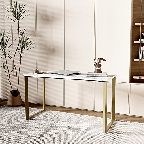 roomfitters Marble Print Top Writing Desks/Workstation for Home Office, Gold Legs, 55.1" W