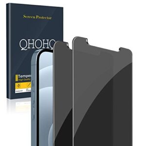 qhohq [2 pack] privacy screen protector for iphone 12 pro max 6.7 inch, anti-spy tempered glass film, 9h hardness, 2.5d edge, scratch resistant, easy install - case friendly