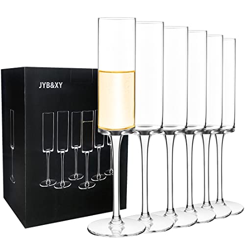 JYB&XY Set of 6 Crystal Champagne Flutes Champagne Glasses Hand Blown Classy Champagne Flutes 100％Lead Free Quality Sparkling Wine Stemware Set Dishwasher Safe 7oz…