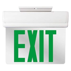 ah lighting edge lit led emergency exit sign green with 3.6v nickel cadmium rechargeable battery backup, 3w max power consumption, ul-94v-0 flame rating, fire resistant thermoplastic abs housing