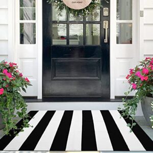 iohouze black white striped rug -27.5" x 43" front door mats outdoor,washable rug for front porch decor,spring summer welcome mats outdoor indoor, doormat for farmhouse/entryway/home entrance