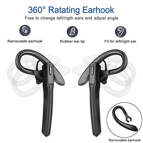 ACOME Bluetooth Headset V5.0 Wireless Earpiece 16H Playtime, Single Earhook Business Headphones Earbud with Mic Clear Call Noise Cancelling Hands-Free Bluetooth Headset with Volume Control (Black)