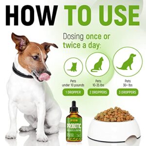 Probiotic for Dogs with Natural Digestive Enzymes. A Prebiotics + Digestive Enzyme product for dogs + Pumpkin. 120 Servings. Diarrhea & Upset Stomach Relief + Gas, Constipation, and Allergy Relief.