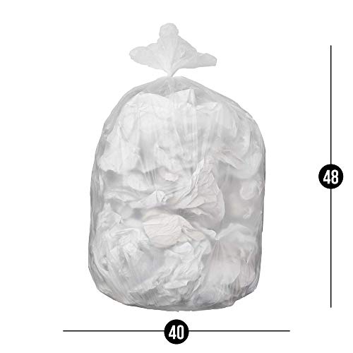 AmazonCommercial 45 Gallon Trash Bags 40" x 48" - 16 Micron Clear High Density Commercial Garbage Bags - 250 Count