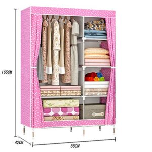 ZZBIQS Clothing Closet Wardrobe, Portable Non-Woven Fabric Garment Clothes Wardrobe Storage Organizer Shelf Rack, DIY Armoire Storage with Hanging Rod(Pink, Dots)