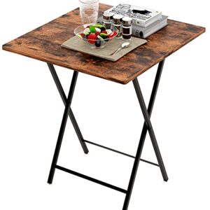 EKNITEY Folding Wooden Card Table - 22" D x 23.6" W Foldable TV Tray Table No-Assembly Industrial Dinner Table Portable Snack Table for Home Use, Picnic, Party, Easy Storage,