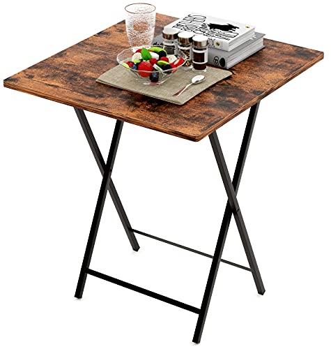 EKNITEY Folding Wooden Card Table - 22" D x 23.6" W Foldable TV Tray Table No-Assembly Industrial Dinner Table Portable Snack Table for Home Use, Picnic, Party, Easy Storage,