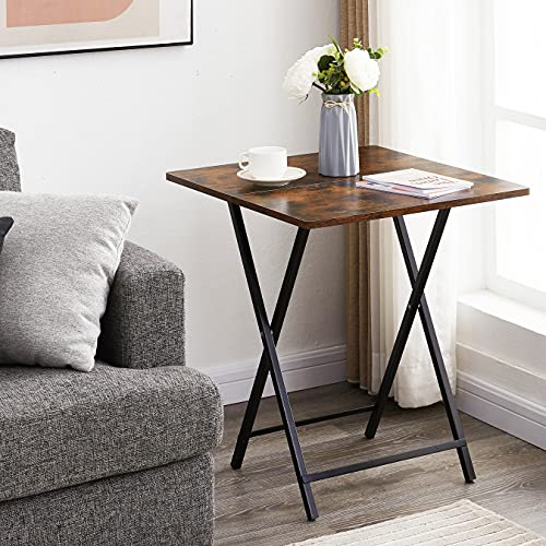 EKNITEY Folding Wooden Card Table - 22" D x 23.6" W Foldable TV Tray Table No-Assembly Industrial Dinner Table Portable Snack Table for Home Use, Picnic, Party, Easy Storage,