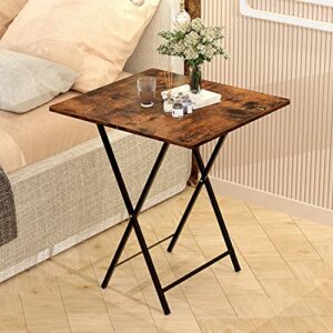 EKNITEY Folding Wooden Card Table - 22" D x 23.6" W Foldable TV Tray Table No-Assembly Industrial Dinner Table Portable Snack Table for Home Use, Picnic, Party, Easy Storage,