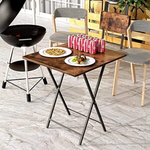 EKNITEY Folding Wooden Card Table - 22" D x 23.6" W Foldable TV Tray Table No-Assembly Industrial Dinner Table Portable Snack Table for Home Use, Picnic, Party, Easy Storage,