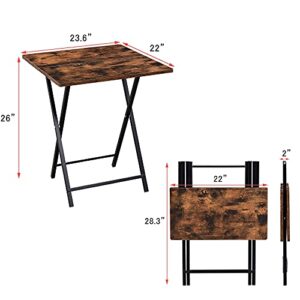 EKNITEY Folding Wooden Card Table - 22" D x 23.6" W Foldable TV Tray Table No-Assembly Industrial Dinner Table Portable Snack Table for Home Use, Picnic, Party, Easy Storage,