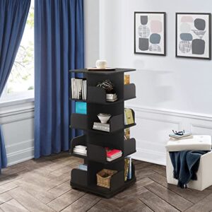 kings brand furniture - 4-tier revolving bookcase bookshelf, media storage cabinet, black