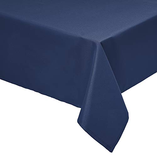 Amazon Basics Rectangle Washable Polyester Fabric Tablecloth - 60" x 102", Navy Blue, Pack of 2