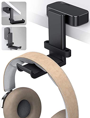 Lamicall Headphone Stand, Sticky Headset Hanger - 360 Degree Rotation Earphone Adhesive Hook Holder Mount, Table Headphone Stand with Cable Organizer, Headset Clamp for HyperX, Sony, Sennheiser -Black