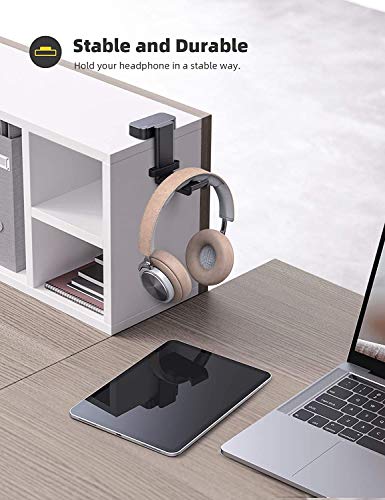 Lamicall Headphone Stand, Sticky Headset Hanger - 360 Degree Rotation Earphone Adhesive Hook Holder Mount, Table Headphone Stand with Cable Organizer, Headset Clamp for HyperX, Sony, Sennheiser -Black