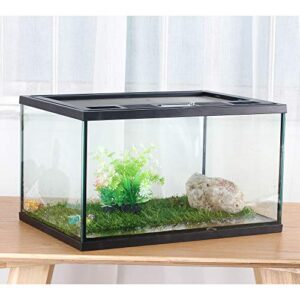 crapelles Frogs Glass Terrarium Feeding kit Tank, Waterproof,for Reptile Amphibians, Insect, Horned Frogs. Waterweed/Prairie Style Habitat,with Green Artificial Turf Pad,Natural Volcanic Rock