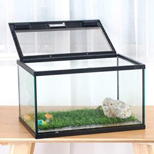 crapelles Frogs Glass Terrarium Feeding kit Tank, Waterproof,for Reptile Amphibians, Insect, Horned Frogs. Waterweed/Prairie Style Habitat,with Green Artificial Turf Pad,Natural Volcanic Rock