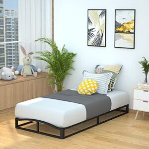 amazon basics metal platform bed frame with wood slat support, 6 inches high, twin, black