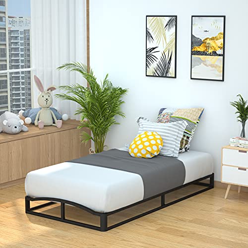 Amazon Basics Metal Platform Bed Frame with Wood Slat Support, 6 Inches High, Twin, Black