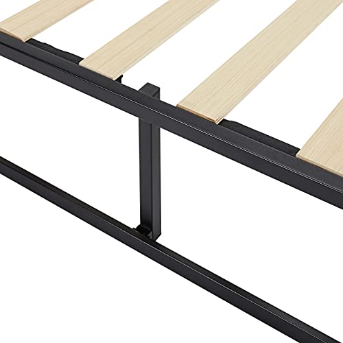 Amazon Basics Metal Platform Bed Frame with Wood Slat Support, 6 Inches High, Twin, Black