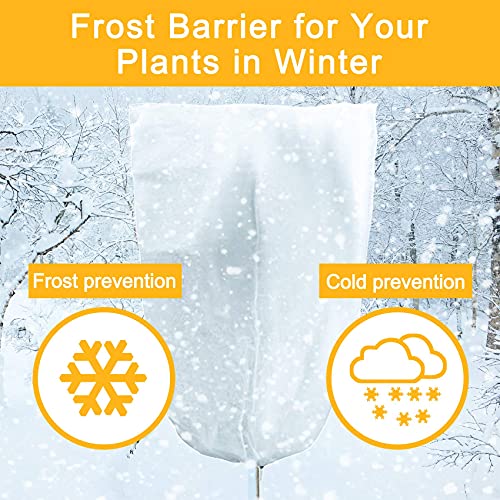 KONIGEEHRE Upgraded Version 5 Packs Plant Freeze Protection Covers 32 x 47 Inch Winter Shrub Cover Tree Frost Blanket with Drawstring for Winter Frost Protection Sun Protection