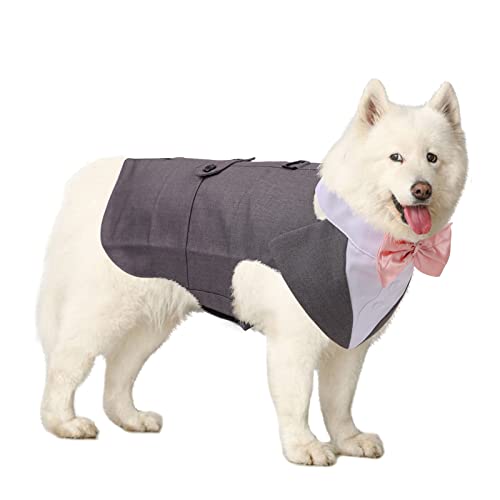 DORA BRIDAL Formal Dog Tuxedo for Medium Large Dogs, Labrador Pet Wedding Party Suit Outfit with Detachable Bowtie Collar Neckerchief Bandana, Dress-up Halloween Costumes Handsome Elegant Cosplay