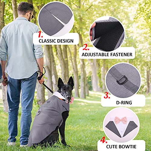 DORA BRIDAL Formal Dog Tuxedo for Medium Large Dogs, Labrador Pet Wedding Party Suit Outfit with Detachable Bowtie Collar Neckerchief Bandana, Dress-up Halloween Costumes Handsome Elegant Cosplay