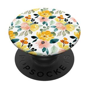 yellow rose pink floral orange flower design for women girls popsockets swappable popgrip